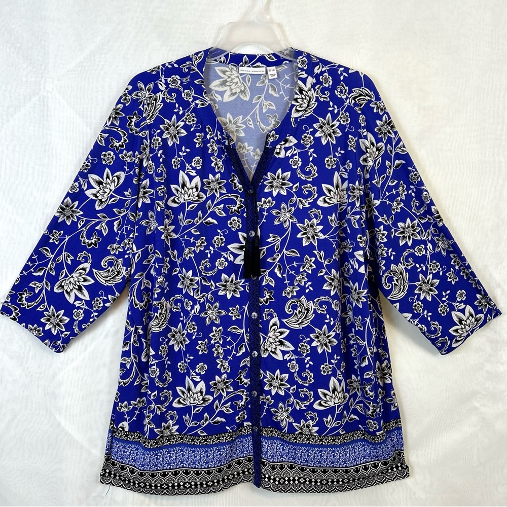 Susan Graver Button Front Lightweight Tassel Tunic Top 3XL